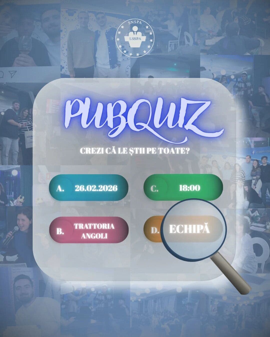 Afișul Pub Quiz 4.0, 26 februarie 2026, Trattoria Angoli